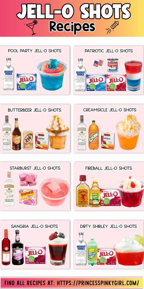 Jell O Shot Recipes, Jello Shots Recipes, Shots Recipes, Best Jello Shots, Jelly Shots, Fun Drinks Alcohol, Dessert Shots, Drinking Games For Parties, Cocktail Drinks Alcoholic