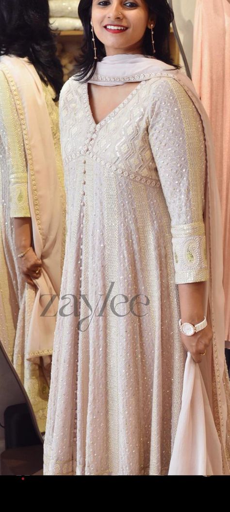 Cream Colour Kurta Women, Bananas Saree, Wedding Kurti, Angrakha Dress, Angrakha Kurti, Long Anarkali Gown, Kurta Women, Simple Kurti, Frocks Design