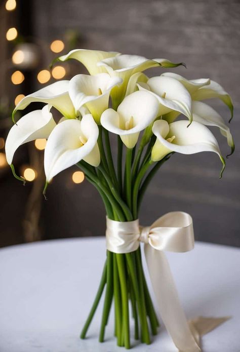 15 Lily Wedding Bouquet Ideas for Your Dream Day - OMG Hitched! How To Make A Calla Lily Bridal Bouquet, Calle Lily Wedding Bouquet, Lilly Bouquets Wedding, Long Stem Flower Bouquet, Calla Lily Flower Bouquet, Lilly Wedding Florals, Best Bridal Bouquet Flowers, Simple Lily Bouquet, Luxury Bouquet Wedding