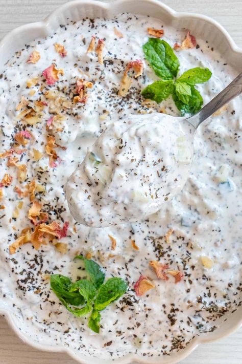 Mast o Khiar is a Persian staple. It's a refreshing cucumber and yogurt dip that pairs perfectly on the side of many dishes! Mast O Khiar, Crispy Parmesan Carrots, Cucumber Yogurt Dip, Parmesan Carrots, Eating Carrots, Mint Yogurt, Cucumber Yogurt, Plant Based Yogurt, Persian Cuisine