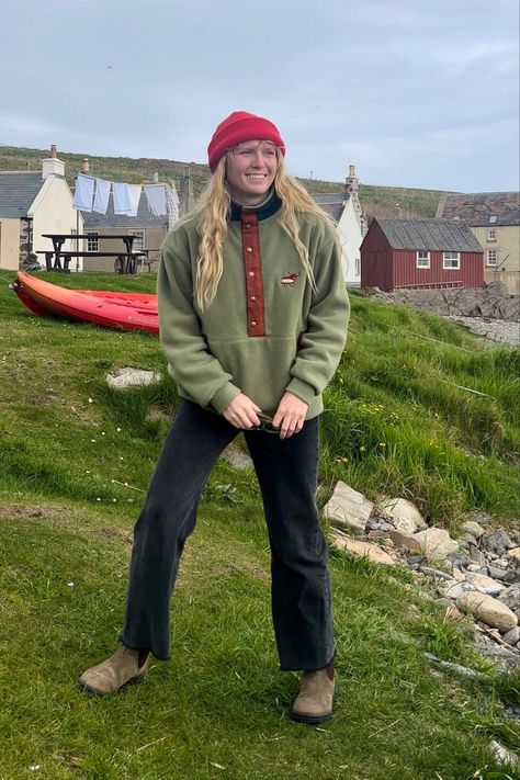 Fleece clothing handmade in Scotland by a coldwater surfergirl Coastal Hiking Outfit, Seattle In Summer Outfits, Hiking In Scotland Outfit, Preppy Outdoorsy Outfits, Granola Girl Fleece, Vintage Fleece Outfit, Environmental Outfits, Llbean Aesthetic, Granola Chic Fashion