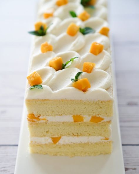 Coconut Mango Chiffon Cake Mango Chiffon Cake, Mascarpone Recipes, Asian Cake, Mango Dessert, Mango Cake, Mango Recipes, Asian Desserts, Awesome Cakes, Chiffon Cake