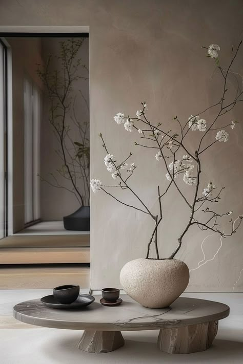 Japandi Plants, Wabi Sabi Flowers, Organic Minimalism, Quiet Minimal, Wabi Sabi Interior, Wabi Sabi Decor, Japandi Interiors, Japandi Living, Living Room Loft