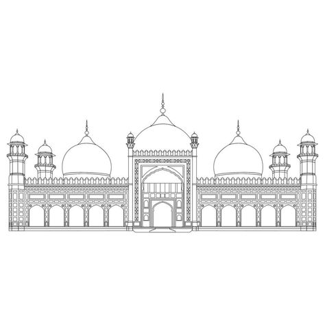 Badshahi Mosque Sketch, Mosque Coloring Pages, Badshahi Mosque Drawing, Masjid Sketch, Mosque Pattern, Ramadan Pattern, Mosque Drawing, Series Drawings, Tac Mahal