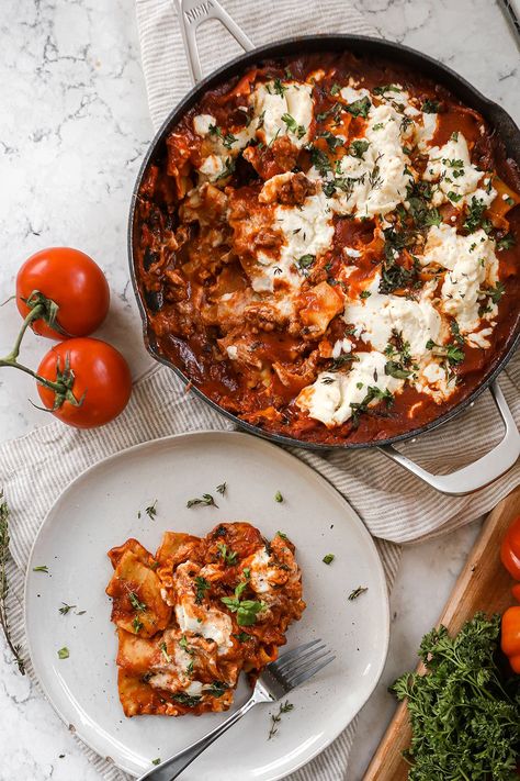 Lasagna Skillet Recipe, Mushroom Pappardelle, Pappardelle Pasta Recipe, Lasagna Skillet, Dinner Recipes Healthy Family, Skillet Lasagna, Pappardelle Pasta, Traditional Lasagna, Homemade Dinner Recipes