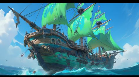 ArtStation - Pirate ships Fantasy Pirate Ship Art, Pirate Ship Design Concept Art, Pirate Ship Interior Design, Dnd Ship Art, Fantasy Pirate Ship Design, Dnd Pirate Ship, Fantasy Ship Art, Pirates Concept Art, One Piece Ship Boat