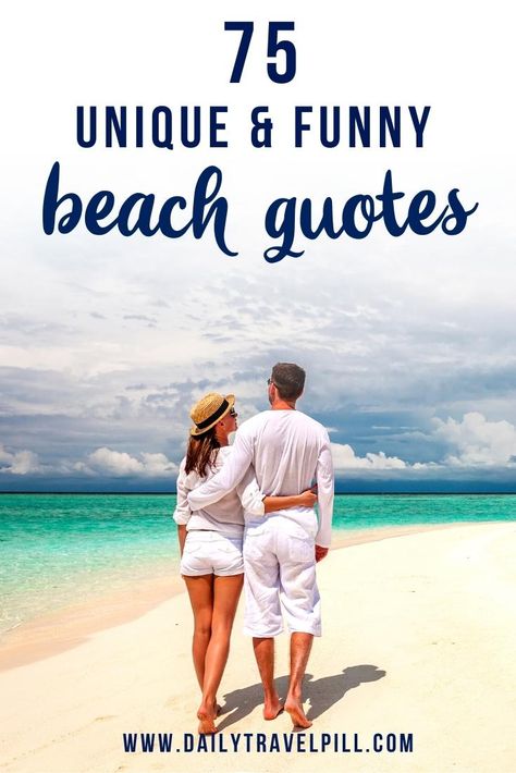 Are you looking for funny and unique beach quotes? Check out these 75 inspiring beach quotes that will brighten your day! | love beach quotes | short beach quotes | ocean quotes | sea quotes | beach instagram captions | Lifes A Beach Quotes, Life Is A Beach Quotes, Beach Morning Quotes, Sea And Love Quotes, Beach Trip Quotes Friends, Beach Days Captions, Beach Love Quotes Couples Ocean, Salty Beach Quotes, Sayings About The Beach