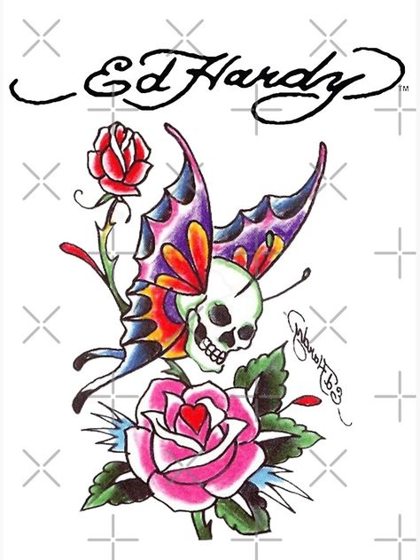 Ed Hardy Designs Art, Ed Hardy Art, 80s Aesthetic Retro, Ed Hardy Logo, Ed Hardy Designs, Claw Marks, Skull Butterfly, Cc Clothes, Traditional Flash