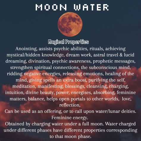 Moon Water Properties, Herb Properties, Water Meaning, Witch Grimoire, Spiritual Magic, Kitchen Witch Recipes, Manifestation Spells, Moon Meaning, Lunar Magic