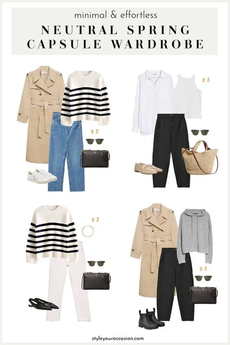 Warm Spring Capsule Wardrobe, Edgy Fall Outfits, Capsule Wardrobe Women, Spring Summer Capsule Wardrobe, Neutral T Shirts, Vintage Wash Jeans, Capsule Wardrobe Work, Winter Typ, Capsule Wardrobe Essentials