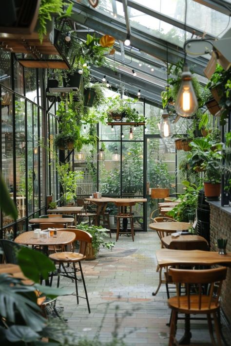 Balcony Decor Diy, Sunroom Layout, Small Sunroom Ideas, Greenhouse Restaurant, Greenhouse Cafe, Small Sunroom, Sunroom Furniture, Sunroom Addition, Industrial Style Home