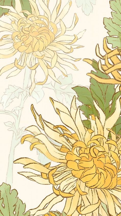 Chrysanthemum Flower Drawing, Crysanthemum Flower, Chrysanthemum Drawing, Batik Flower, Chrysanthemum Bouquet, Vintage Asian Art, Floral Drawing, Chrysanthemum Flower, Hippie Wallpaper