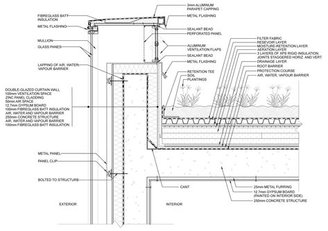 Extensive Green Roof, Construction Details Architecture, Wall Section Detail, Curtain Wall Detail, Architectural Detailing, Building Details, Detail Drawing, Roof Construction, Roof Architecture