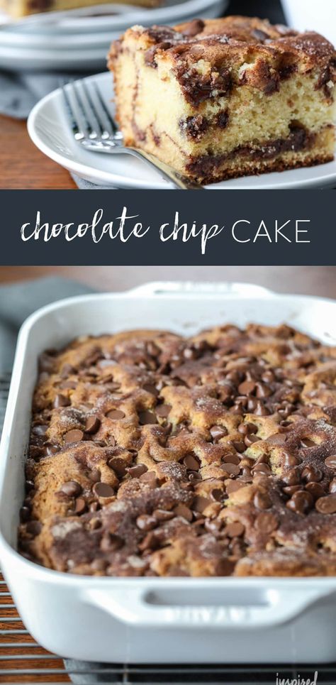 Learn how to make these easy Chocolate Chip Cake recipe, perfect for any home baker. Made with simple ingredients like sour cream for extra moisture and loads of rich milk chocolate chips, it's a delightful treat for family gatherings or a cozy night in. Dive into this moist, delicious cake that promises to be a hit! Easy Chocolate Chip Cake, Chocolate Chip Cake Recipe, Cake Cinnamon, Creative Dessert Recipes, Easy No Bake Cheesecake, Chocolate Chip Cake, Creative Desserts, Favorite Dessert Recipes, Oreo Dessert