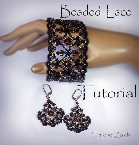 Amazing Lacy Beaded Jewelry Tutorials by Emeliebeads - The Beading Gem's Journal Seed Bead Tutorials, Lace Beading, Motifs Perler, Tatting Jewelry, Lace Bracelet, Seed Bead Patterns, Beaded Jewelry Tutorials, Seed Bead Tutorial, Beading Tutorial