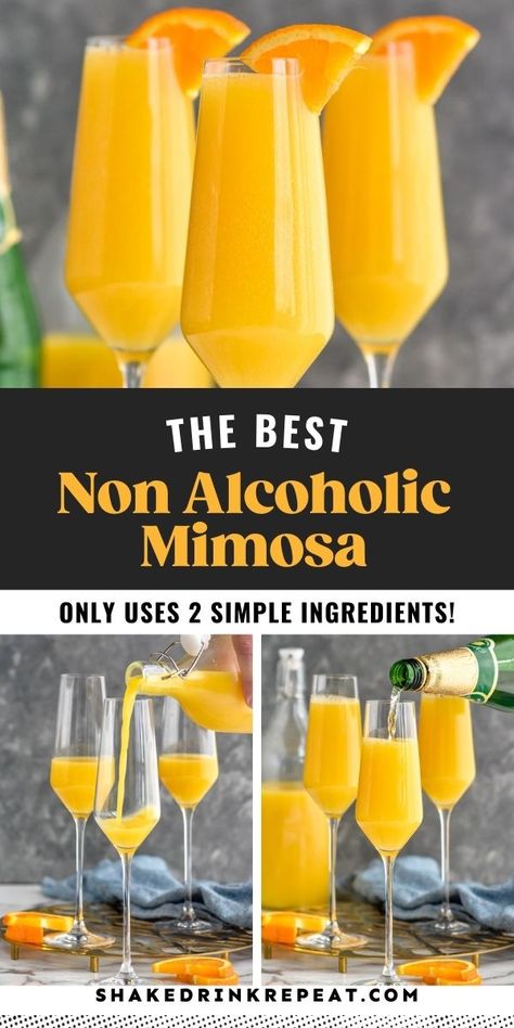 Look no further for a delicious brunch mocktail than this delicious non alcoholic mimosa. With simple ingredients and a citrusy, fizzy flavor, people of all ages will love this recipe. Non Alcoholic Mimosa Bar Ideas, Non Alcohol Mimosa, Non Alcoholic Breakfast Drinks, Mimosa Recipe Non Alcoholic, Mocktail Mimosa Bar, Non Alcoholic Mimosas, Brunch Mocktail Recipe, Mock Mimosa Recipe, Mocktail Mimosa