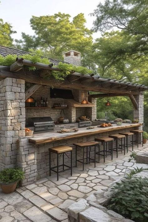 Backyard Kitchen Ideas, Rooftop Restaurant Design, Rustic Outdoor Kitchens, Outdoor Cooking Spaces, Kitchen Styles, Casa Country, Backyard Pavilion, Backyard Kitchen, Small Porches