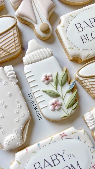 Jessica on Instagram Ring Cookies, Baby Bottle Cookies, Wedding Shower Cookies, Bridal Cookies, Crazy Cookies, Blossom Cookies, Candle Cookies, Bridal Shower Cookies, Sugar Cookie Designs