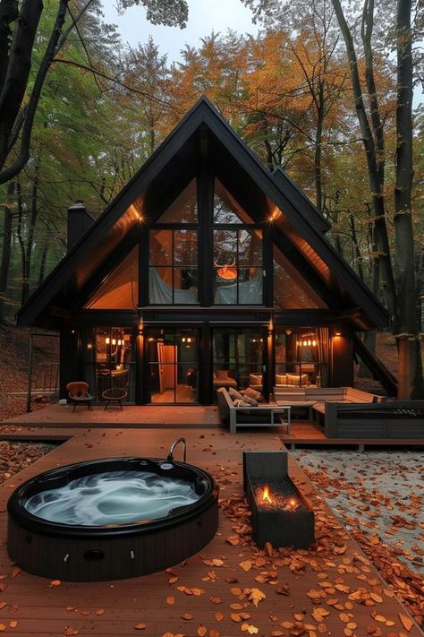 LOG CABIN UNI Modern A Frame Interior, Vermont Cabin Aesthetic, Cabin Modern House, Indoor Cabin Ideas, A Frame In The Woods, Barndo Cabin, Log Cabin Landscape, A Frame Room Ideas, A Frame Lake House