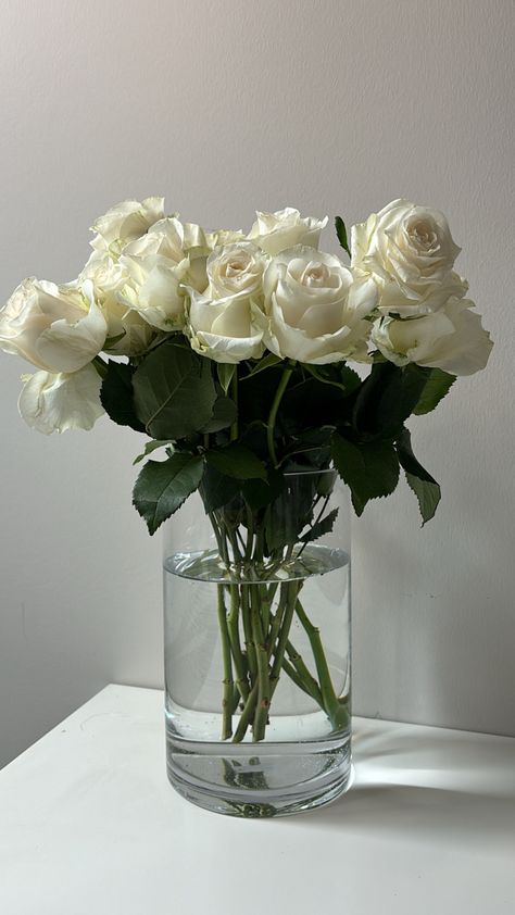 White Rose Bouquet Aesthetic, White Roses Aesthetic, White Roses Bouquet, Flowers In Vase, Roses White, Rose Vase, Rose Arrangements, Nothing But Flowers, Flower Therapy