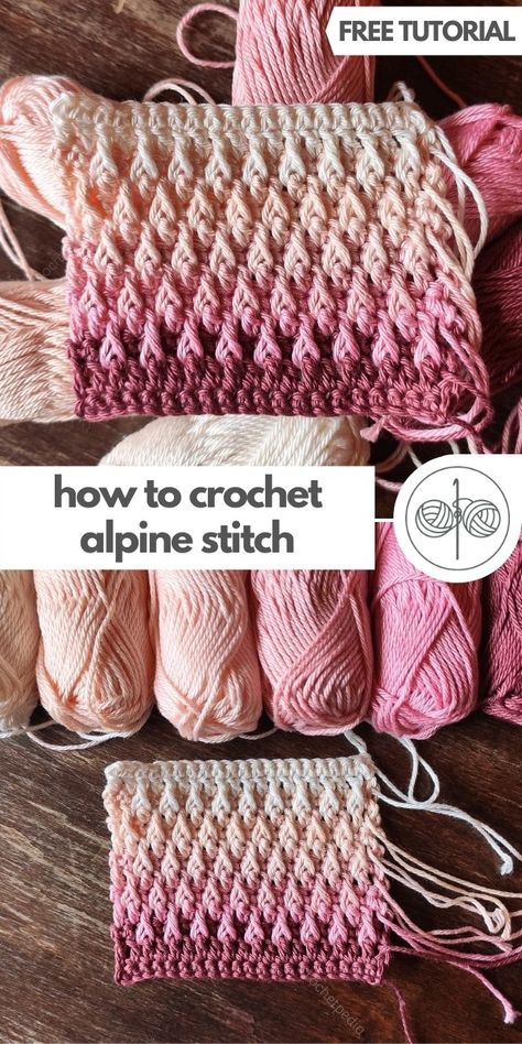 Crochet Alpine Stitch, Uncinetto Zig Zag, Alpine Stitch, Different Crochet Stitches, Aesthetic Knitting, Crochet Stitches For Blankets, Crochet Stitches Free, Knitting Aesthetic, Crochet Blanket Designs