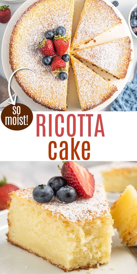 My refreshing Lemon Ricotta Cake satisfies without being overly sweet. Thanks to the addition of ricotta cheese, this easy Italian classic has a light, tender crumb that will melt in your mouth. Lemon Ricotta Cake Recipes, Ricotta Cake Recipes, Italian Desserts Traditional, Lemon Ricotta Cake, Ricotta Recipes, Ricotta Cake, Italian Dessert, Lemon Dessert Recipes, Lemon Ricotta