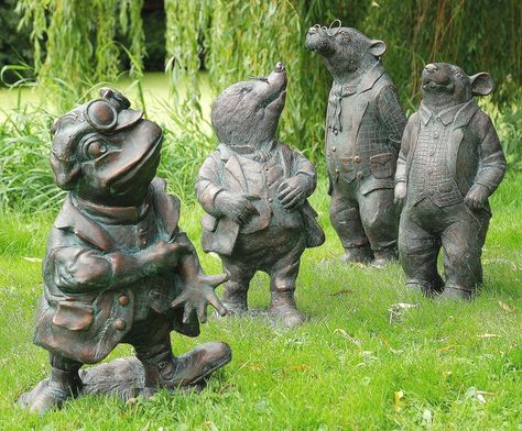 Willow Statues, Wind And The Willows, Toad Garden, Alice In Wonderland Garden, Wonderland Garden, Willow Garden, Garden Statuary, Garden Figures, The Wind In The Willows