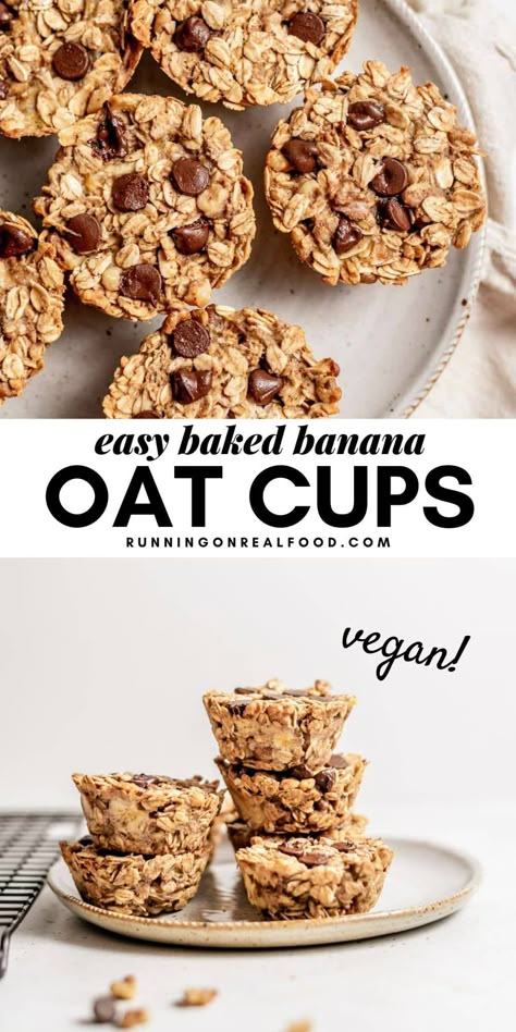 Simple Baked Oatmeal, Banana Oatmeal Cups, Baked Banana Oatmeal, Vegan Baked Oatmeal, Oat Cups, No Bake Oatmeal Bars, Chocolate Chip Granola Bars, Banana Baked Oatmeal, Biscuits Diététiques