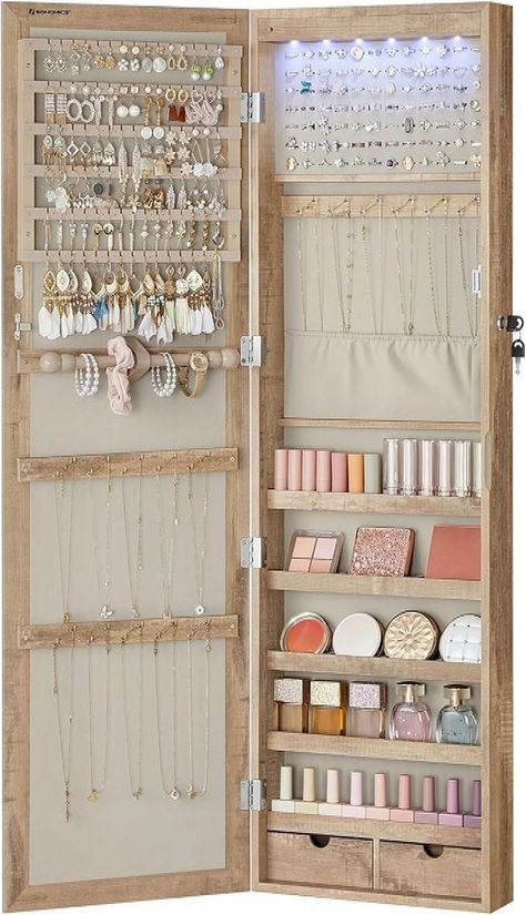 Amazon.com: SONGMICS 6 LEDs Mirror Jewelry Cabinet, 47.2-Inch Tall Lockable Wall or Door Mounted Jewelry Armoire Organizer with Mirror, 2 Drawers, 3.9 x 14.6 x 47.2 Inches, White UJJC93W : Clothing, Shoes & Jewelry #JewelryAddict #The #Style #Art #of #World #HandmadeJewelry #Organizers #of #Jewelry #the #Accessories #Fashion #Exploring #Jewelry #Tidiness Jewelry Cabinet Ideas, Over The Door Jewelry Organizer, Wall Mounted Jewelry Organizer, Mirror Jewelry Cabinet, Jewelry Armoires, Jewellery Organizer, Jewellery Organiser, Mirror Jewelry, Wall Mount Jewelry Organizer