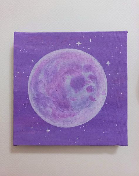 Moon Drawing On Canvas, Purple Moon Painting, Purple Easy Paintings, Simple Moon Painting, Painting Ideas On Canvas Purple, Purple Painting Ideas On Canvas, Painting Ideas Moon, Purple Background Painting, Painting Ideas Purple