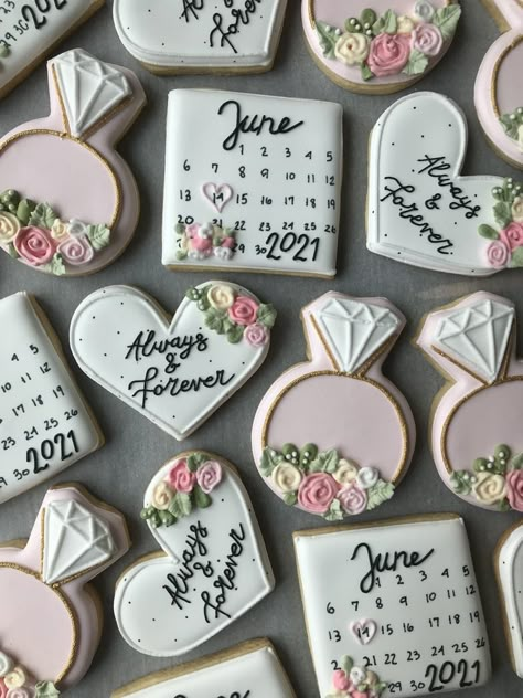 Wedding Cookies Decorated, Engagement Party Ideas, Wedding Shower Cookies, Bouquet Cake, Anniversary Cookies, Engagement Cookies, Bridal Cookies, Wedding Cake Cookies, Bridal Shower Inspo