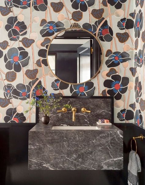 Tile, Room, Interior design, Wallpaper, Property, Wall, Bathroom, Pattern, Design, Floor, Powder Room Tiles, Powder Room Wallpaper Ideas, Tile Room, Powder Room Tile, Room Tiles Floor, Room Wallpaper Ideas, West Village Townhouse, Interior Design Wallpaper, Floating Sink