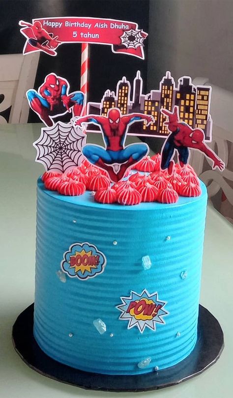 Blue Spiderman Cake, Spiderman Cake Designs For Kids, Spiderman Cake Birthday For Kids, Spiderman Cake Birthday, Girl Cake Ideas, 10th Birthday Cakes For Boys, Spiderman Theme Birthday, Blue Spiderman, Cake Spiderman