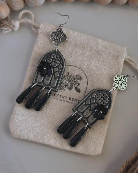 Gothic Clay Earrings, Goth Clay Earrings, Clay Goth Earrings, Creepy Polymer Clay Earrings, Polymer Clay Horror Earrings, Gothic Windows, Gothic Earrings, Ear Hook, Air Dry Clay