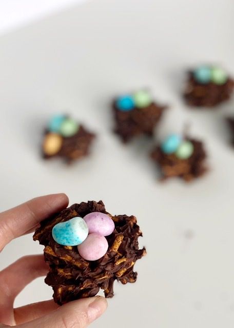 How To Make Gluten-Free Bird's Nest - Locklear Farm Melt Chocolate In Microwave, Gluten Free Pretzels, Gluten Free Crackers, Dairy Free Chocolate Chips, Peanut Butter Pretzel, Birds Nest, Gluten Free Dairy Free Recipes, Melted Chocolate, Dairy Free Chocolate