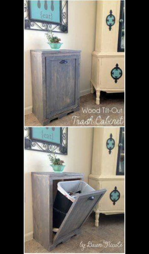 I'm going to tear apart our trash container so my husband will make me this one lol Trash Can Cabinet, Diy Home Decor For Apartments, Bathroom Trash Can, Diy Cabinets, Waste Basket, Easy Home Decor, Décor Diy, Kitchen Remodel Idea, Diy Plans