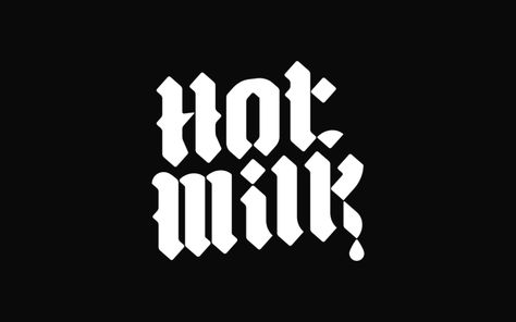 Original logotype for Hot Milk. Custom blackletter typography. Blackletter Logo Design, Blackletter Logo, Blackletter Typography, Monoline Logo, Typography Unique, Logo Wordmark, Personal Branding Design, Milk Pail, Hand Lettering Logo