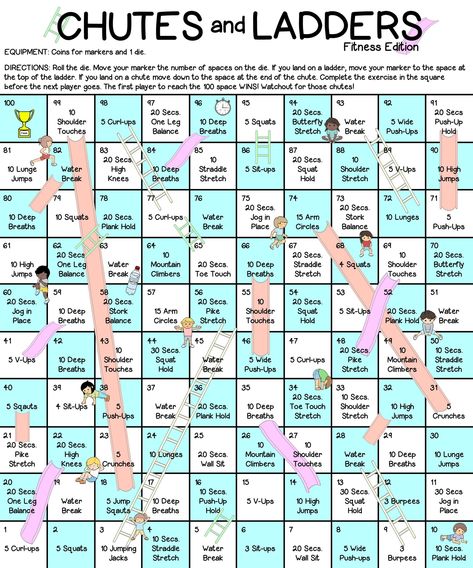 Twitter Fun Fitness Games, Fitness Games For Kids, Kids Exercise Activities, Chutes And Ladders, Elementary Physical Education, Elementary Pe, Physical Education Lessons, Pe Activities, Fitness Board