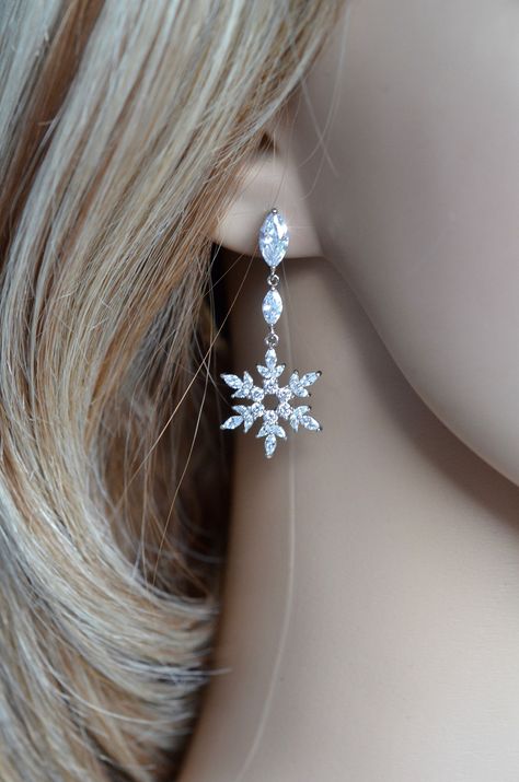 White Gold Snowflake Fancy Cut Clear Cubic Zirconia CZ Snowflake Dangle Earrings, Bridal, Wedding (Sparkle-2737) Cheap White Christmas Jewelry, Snowflake Earrings Dangle, Affordable Elegant Christmas Jewelry, Snowflake Wedding Earrings, Luxury Silver Snowflake Jewelry, Snowflake Wedding Hair Pieces, Snowflake Clip On Earrings, White Winter Jewelry, Snowflake Hair Pins