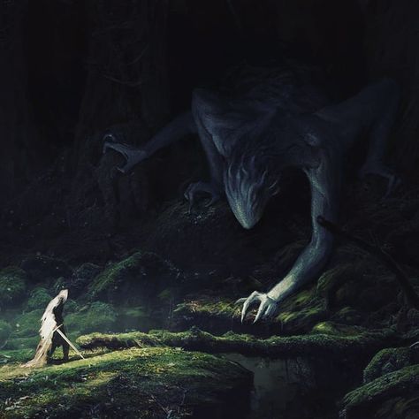 Art by Artem Demura . . . #giant #big #beast #monster #woods #brave #warrior #badass #knight #encounter #fear #scary #suspense #dark #fantasy #fantasyart #mage #conceptart #digitalart #artoftheday #best #illustration #survival #instaart Dark Fantasy Concept Art, Creature Fantasy, Dark Fantasy Artwork, Fantasy Magic, Art Watch, 다크 판타지, Airbrush Art, Fantasy Monster, Art Et Illustration