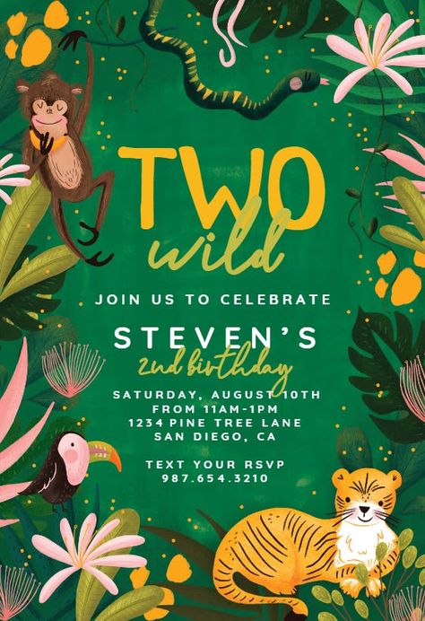 Jungle Party Invitations, Safari Invitation Template Free, Jungle Invitations, 1st Birthday Invitation Template, Jungle Theme Parties, Safari Baby Shower Invitations, Baby Shower Invitations Design, Natural Nursery, Template Birthday