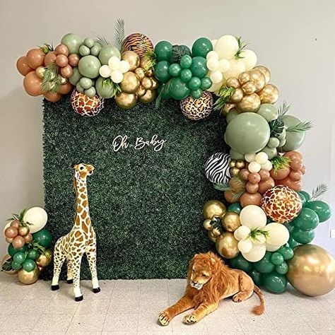 Decoracion Baby Shower Safari, Safari Baby Shower Boy, Safari Balloon, Jungle Balloons, Tropical Theme Party, Baby Shower Safari Theme, Fest Temaer, Jungle Theme Parties, Jungle Theme Birthday