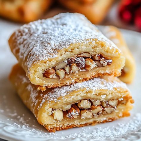 Italian Nut Roll Cookies Nut Roll Cookies, Party Pastries, Nut Roll Recipe, Spiced Walnuts, Nut Roll, Italian Desserts Traditional, Italian Baking, Cookie Recipes Holiday, Italian Christmas Recipes