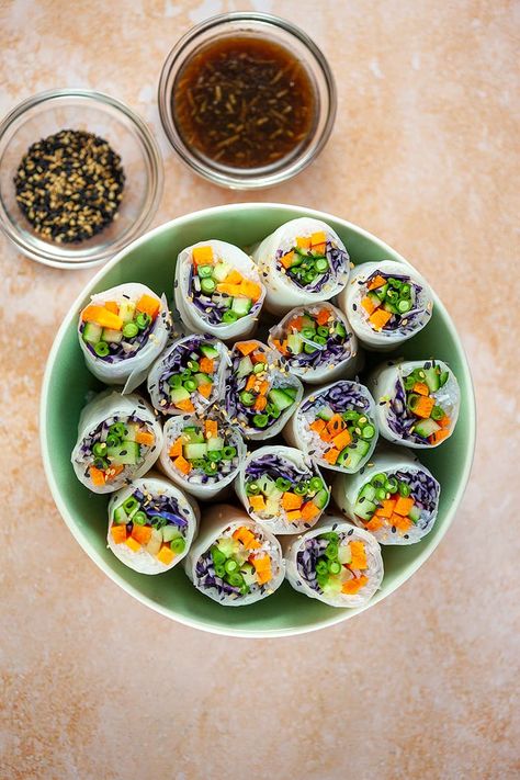 Rainbow Spring Rolls, Grilled Stuffed Peppers, Homemade Vanilla Pudding, Spring Roll Recipe, Refreshing Snacks, Brussel Sprout Salad, Summer Rolls, Latest Recipe, Spring Rolls