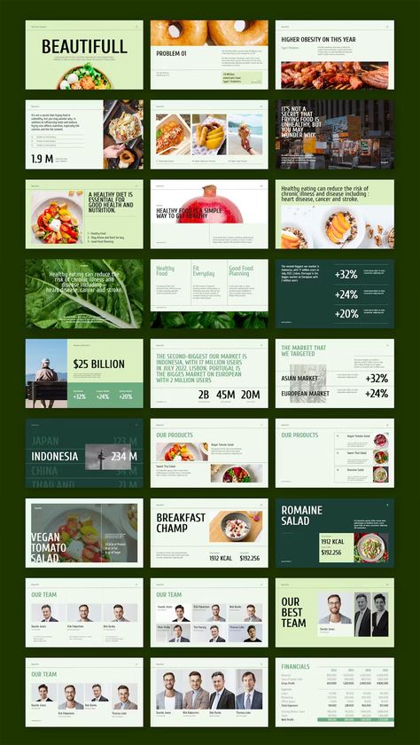 Beautifull Healthy Food Pitch Deck Powerpoint Template. 30 Clean Slides. Brand Pitch Presentation, Presentation Design Ideas Creative, Sales Deck Design Inspiration, Divider Slide Design Powerpoint, Pitch Desk Layout, Presentation Deck Layout, Presentation Deck Template, Product Pitch Presentation, Marketing Deck Design