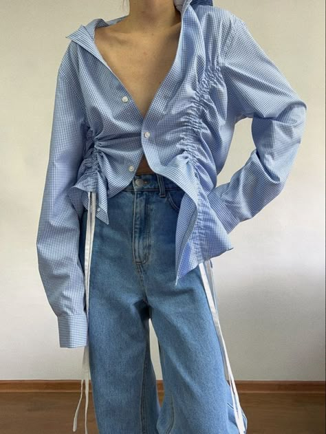 Button Down Upcycle, Upcycled Button Down Shirt, Button Up Upcycle, Diy Button Up Shirt Upcycle, Upcycle Blouse, Blouse Upcycle, Reworked Button Down, Shirt Upcycle, Reworked Clothes