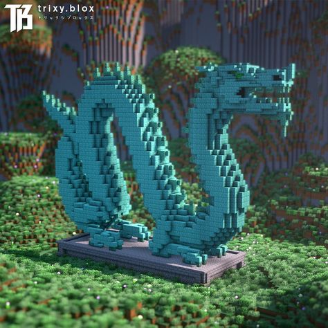 Japanese Dragon Minecraft, Dragon Statue Minecraft, Japanese Dragon Statue, Statues Minecraft, Minecraft Museum, Minecraft Statue, Transformation Videos, Minecraft Japanese House, Minecraft Templates