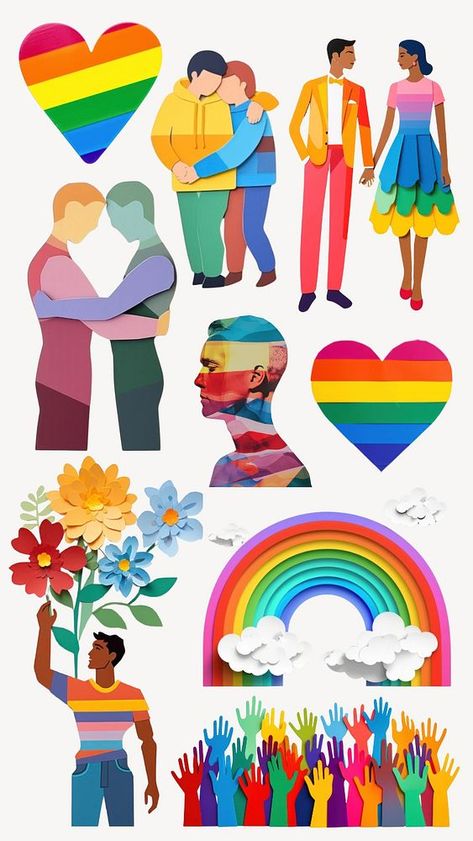 Paper craft LGBT pride element set remix | premium image by rawpixel.com / saturday Canva Pride Elements, Pride Month Graphic Design, Pride Month Illustration, Lgbtq Prints, Rainbow Paper, Cartoon Man, Awesome Designs, Creative Fonts, Best Templates