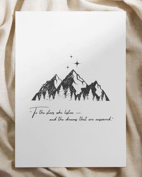 This Digital Prints item by AdelineCreates has 244 favorites from Etsy shoppers. Ships from United States. Listed on Jul 13, 2024 Mountain And Stars Tattoo Acotar, Acotar Tattoos To The Stars Who Listen, Book Tattoo Ideas Acotar, You Bow To No One Acotar, Acotar Art Print, Acotar To The Stars Who Listen, A Court Of Thorns And Roses Art, To The Stars That Listen Tattoo, A Court Of Thorns And Roses Tattoo Ideas