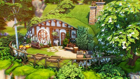 The Sims 4 Hobbit hole / Hobbit house Sims 4 Magic House, Hobbit Holes, Bunker Home, Sims 4 Cottage, Casa Hobbit, Sims 4 Speed Build, Magical House, Build Inspiration, Magic House